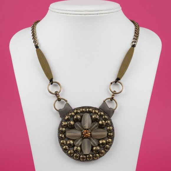 Chico's Gold and Silver Fabric Backed Medallion Necklace - Picture 1 of 7